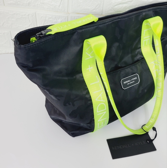 Kendall + Kylie Black Camo Neon Yellow  Stripe Tote Bag - Picture 7 of 10